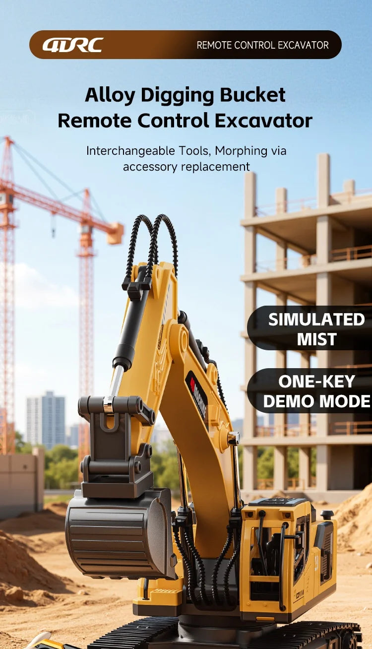 14-Channel 3-in-1 RC Excavator with Mist Spray – Alloy Remote Control Construction Truck