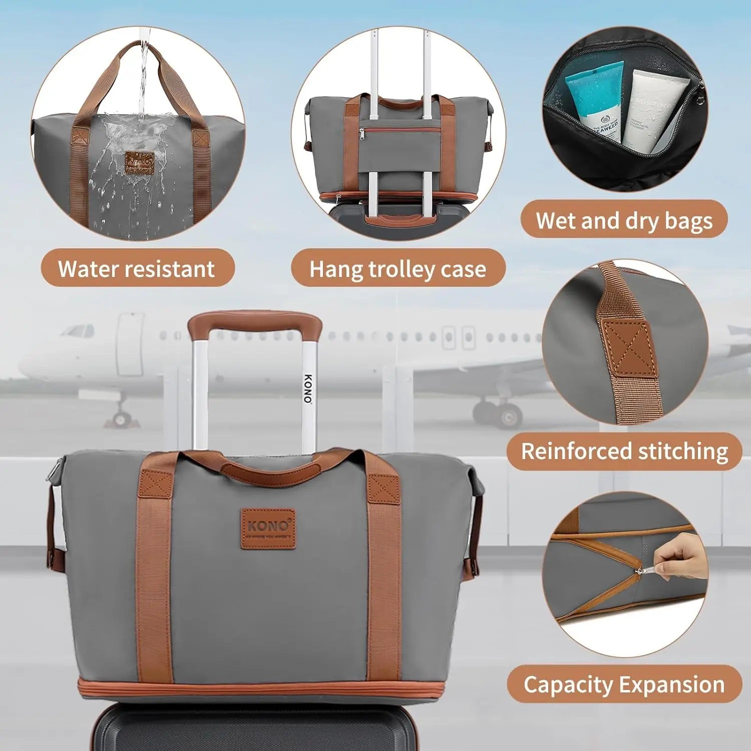 KONO 4/5/6-Piece Hardshell Luggage Set with Toiletry Bag — TSA Lock Spinner Wheels Travel Suitcase