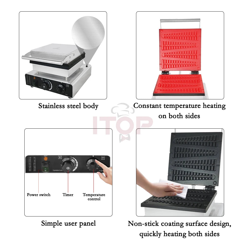 ITOP Electric Waffle Maker – Pine Tree Mould, Non-Stick Cast Iron Pan, Waffle Stick Machine, 110V/220V