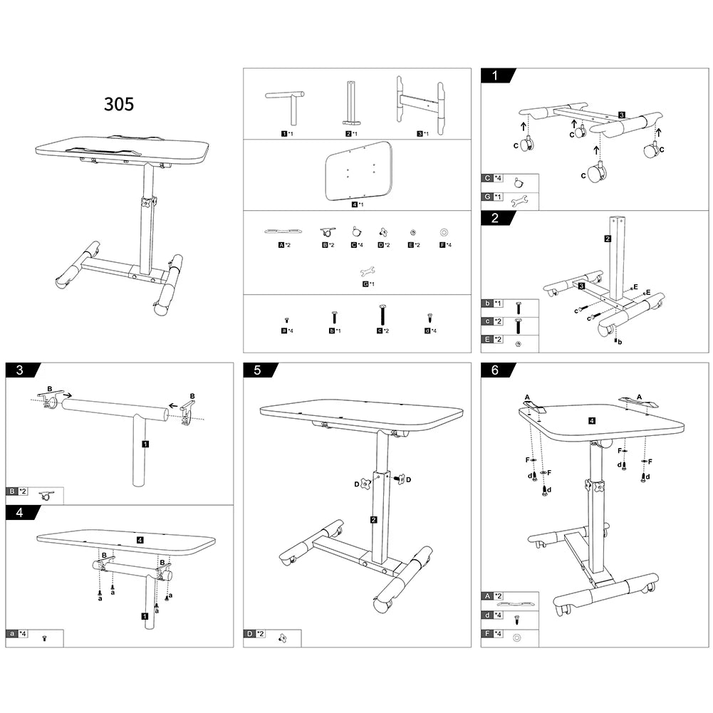 Overbed Table with Adjustable Height & Tilting Desktop — Rolling Hospital Bedside Laptop Desk on Wheels