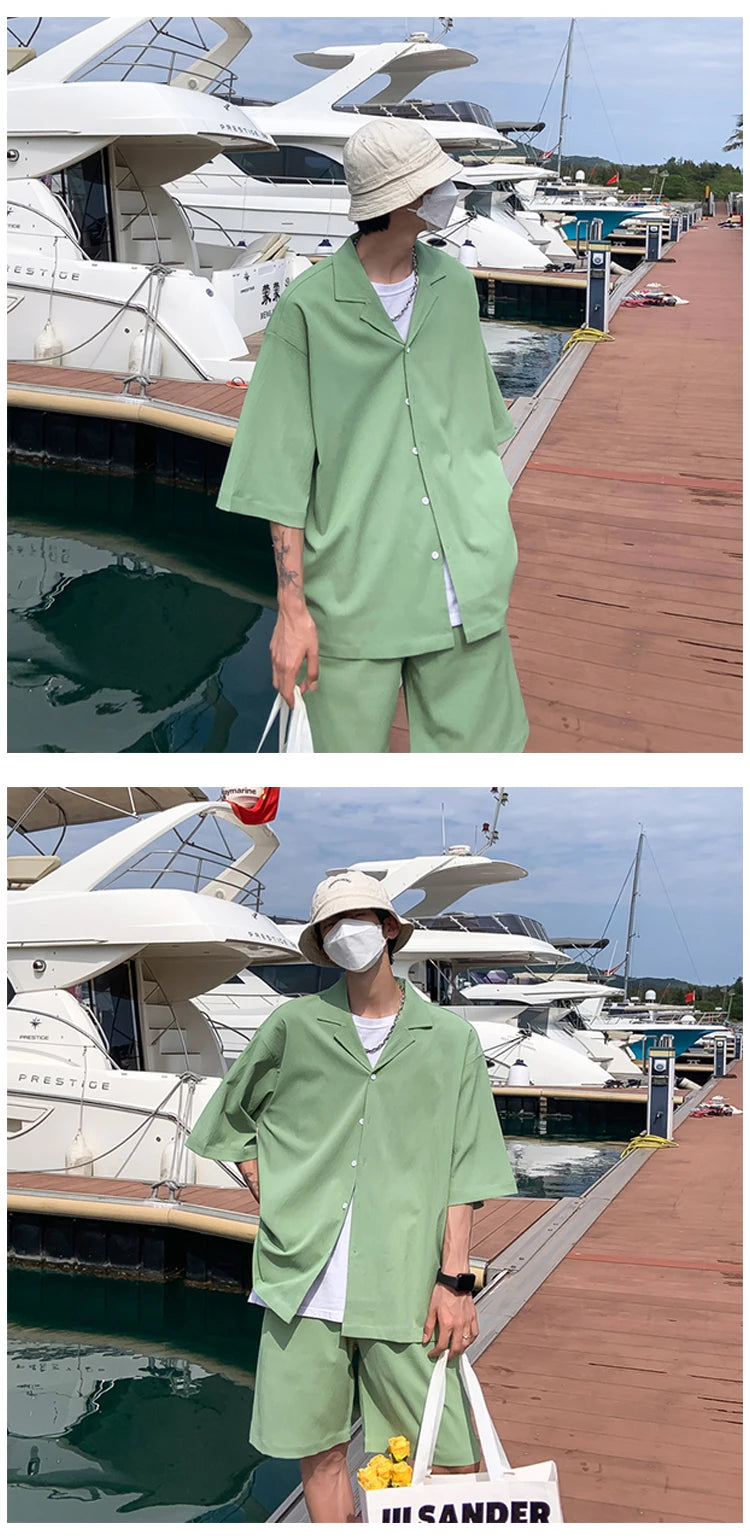 Men's Oversized Summer Jacket & Shorts Set – Korean Style 2-Piece Suit