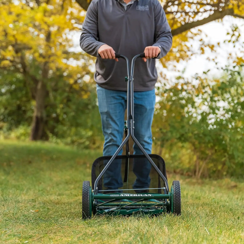 16-Inch 7-Blade Reel Mower with Grass Catcher | Manual Push, Scissor-Cut Precision, Adjustable Height, Eco-Friendly