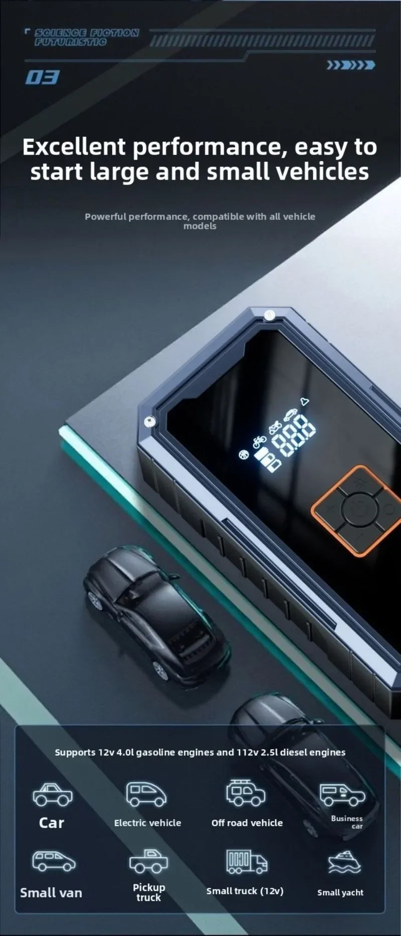12V Car Jump Starter – USB Charging & LED Light