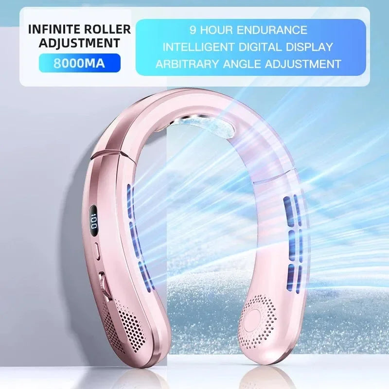 Lenovo 8000mAh Bladeless Neckband Fan — Digital Display USB Rechargeable Portable Neck Air Cooler