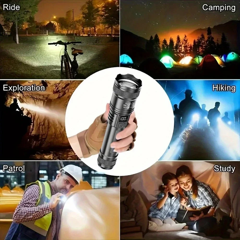 100000LM Super Bright Rechargeable LED Flashlight – Long Range Waterproof Camping Torch