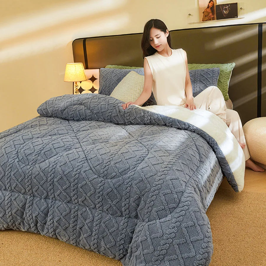 Thick Fleece Bed Blanket – Faux Lamb Plush Comfort