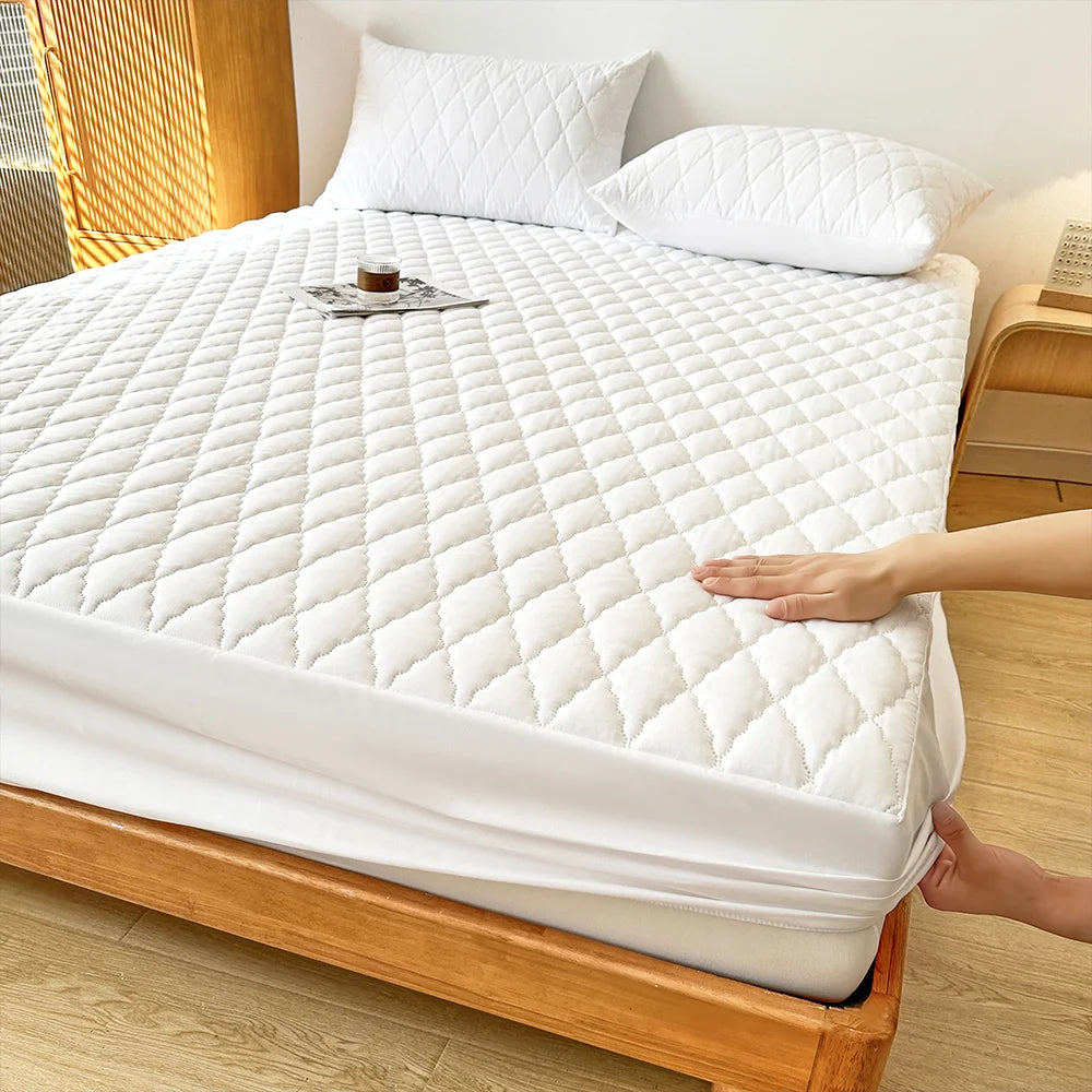 Waterproof Fitted Mattress Cover – Breathable Mattress Protector, Gray & White, Multiple Sizes