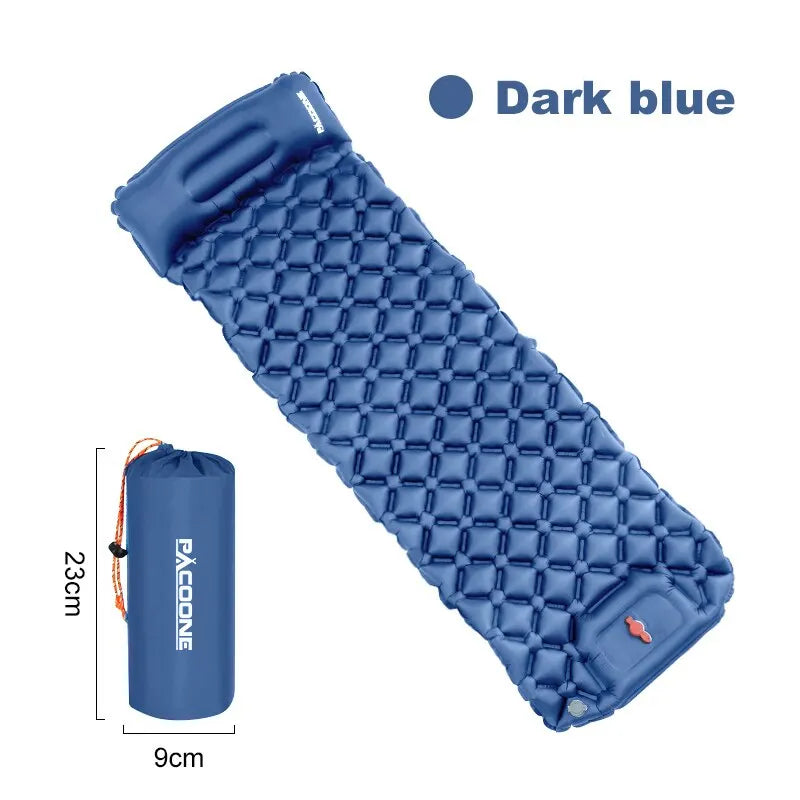 Outdoor Camping Inflatable Mattress with Pillow – Ultralight Air Mat with Built-In Pump for Hiking