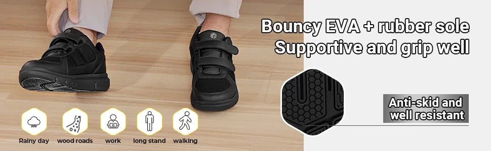 Men's Extra Wide Diabetic Flat Shoes – Orthopedic Wide Fit for Elderly Neuropathy, Swollen Feet & Foot Pain Relief