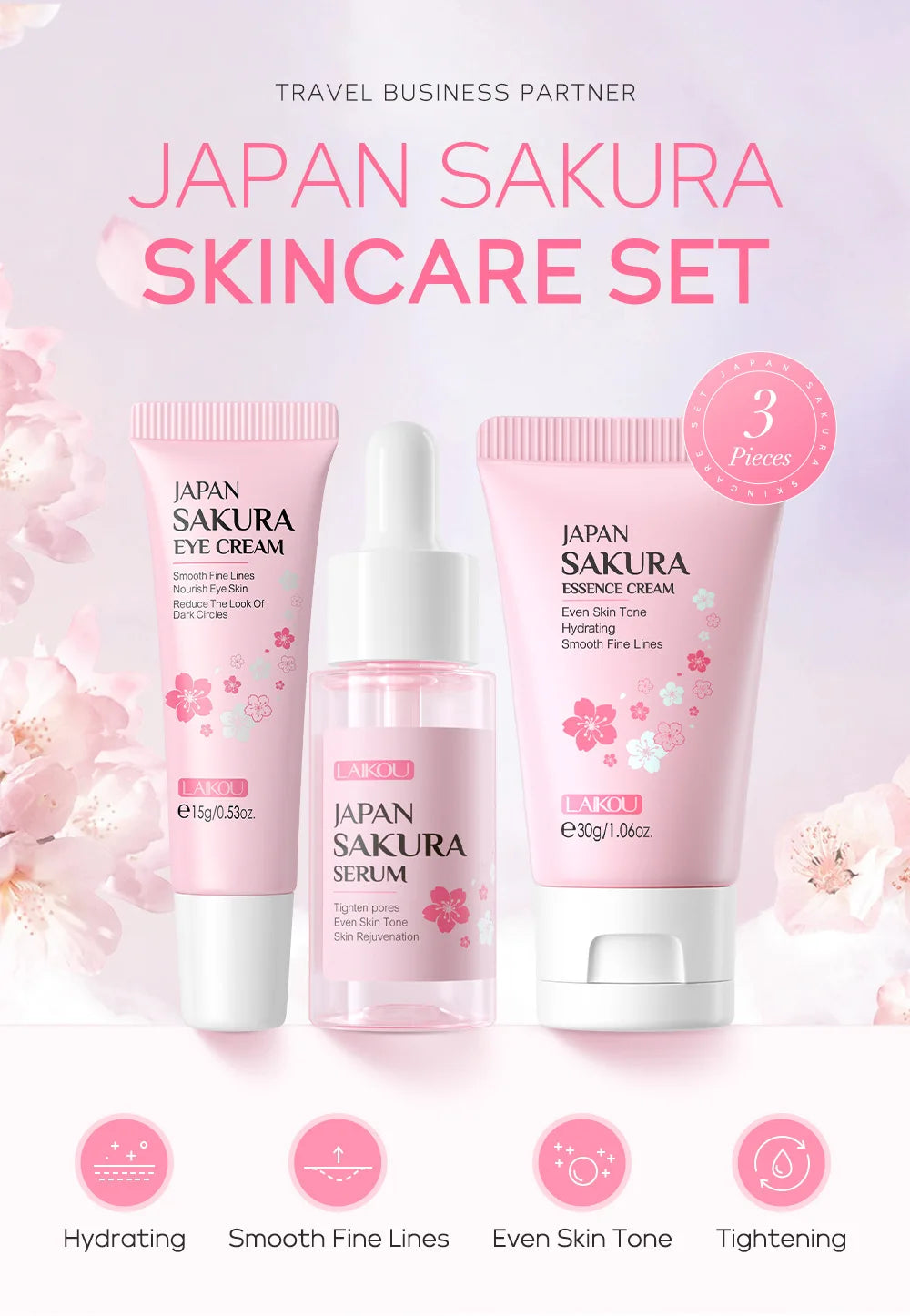 LAIKOU 3-Piece Skin Care Set – Face Cream, Serum & Eye Cream | Moisturizing Anti-Wrinkle Kit