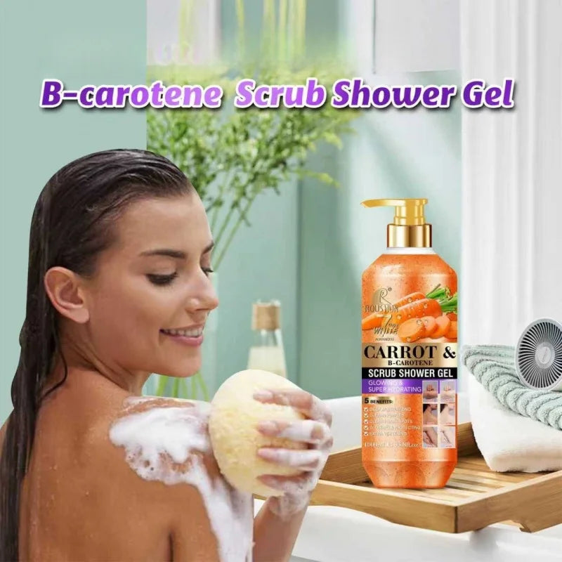 ROUSHUN Carrot Scrub Shower Gel 1000ml – Deep Cleansing Body Wash