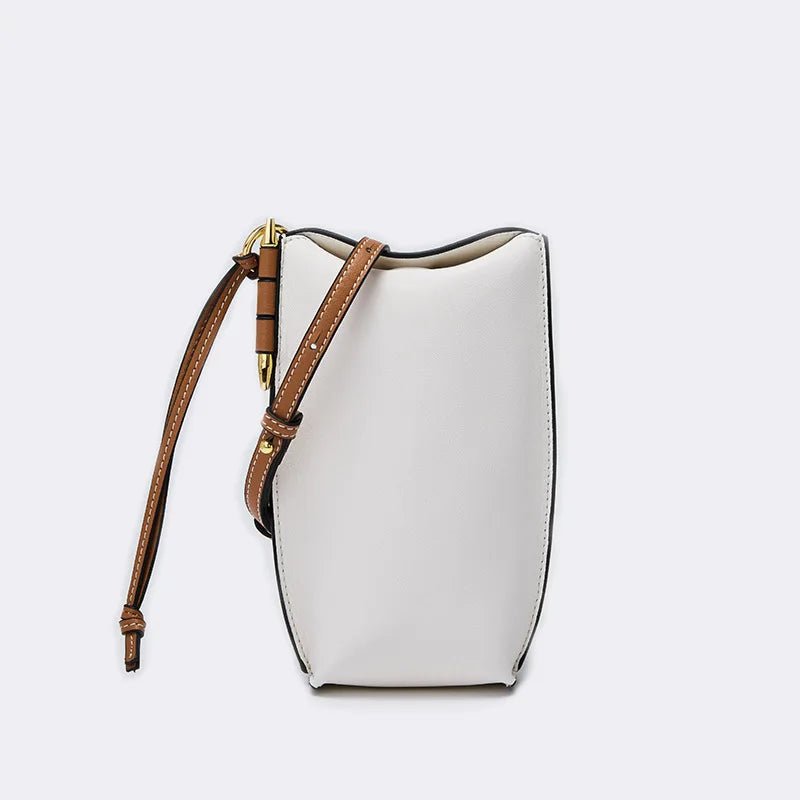 100% Genuine Cowhide Leather Mini Baguette Crossbody Bag – Phone Shoulder Bag for Women