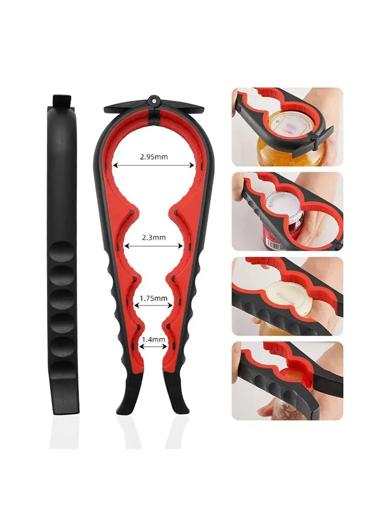 4-in-1 Multifunctional Can & Bottle Opener – Anti-Slip Ergonomic Cap Twister, PP+TPR, Black & Green