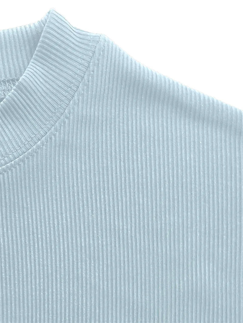 Men's Striped High Collar Short Sleeve Fitness Top — Athletic Training Shirt