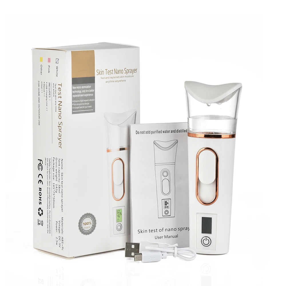 Handheld Nano Mist Facial Steamer – Portable Hydrating Humidifier with LED Display