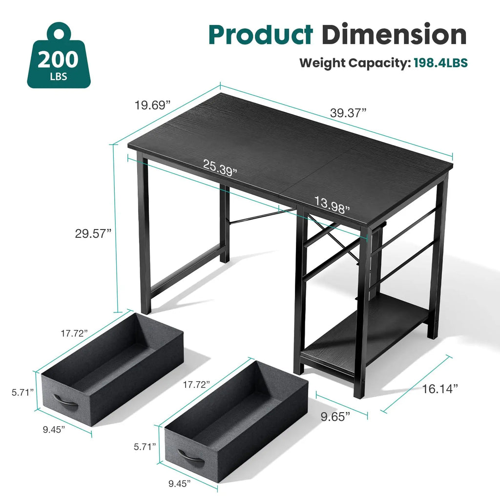 JHK Computer Desk with 2 Drawers – Study, Office & Gaming Workbench