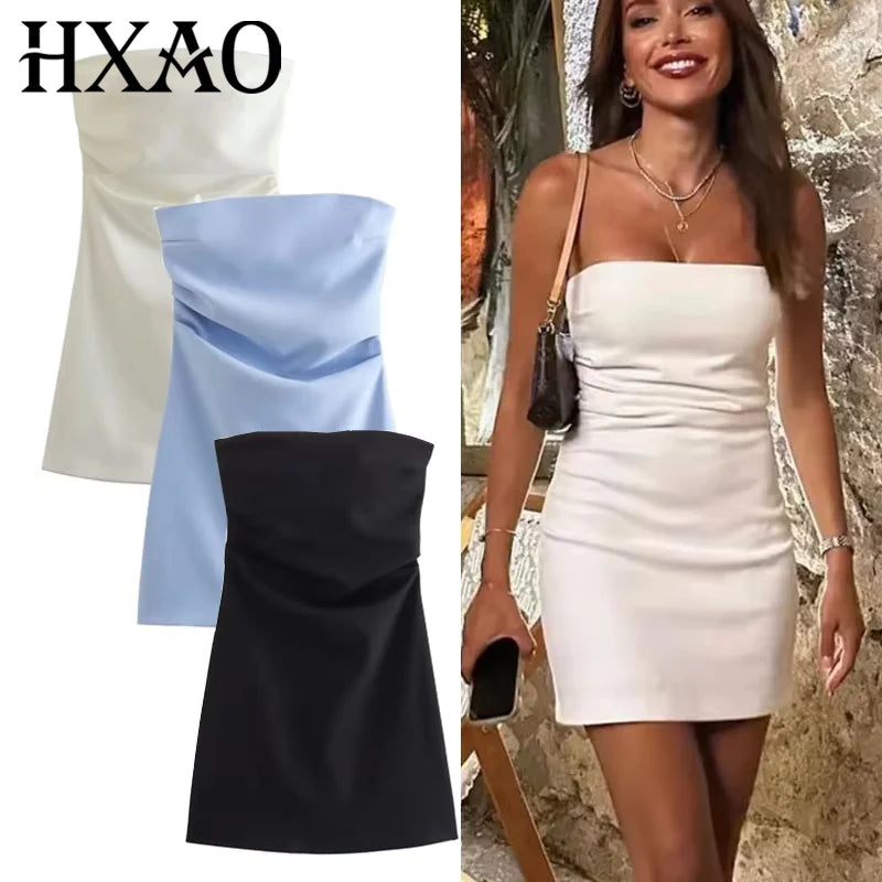 Off-Shoulder Corset Mini Dress — Ruched Backless Bodycon Party Dress