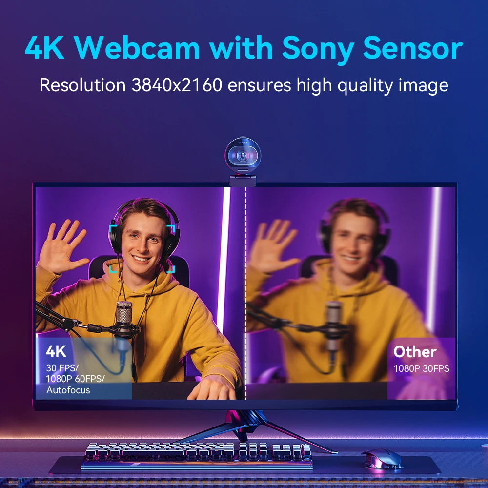 EMEET S600 4K Webcam – Sony UHD Sensor, 1080P 60FPS, 300ms Autofocus, Dual Mic, Privacy Cover