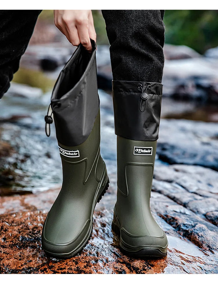 Men's Mid-Calf PVC Rain Boots with EVA Insoles