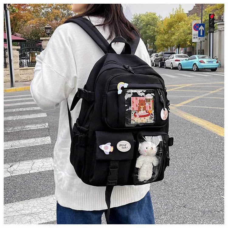 HTLT Korean Style Nylon Backpack – Large Capacity Waterproof Student School Bag for Women