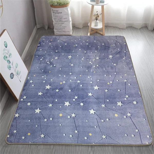 Rainbow Unicorn Glow in the Dark Area Rug – Large Kids Room Carpet with Stars