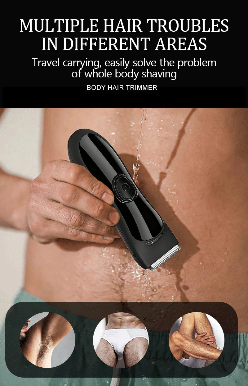 Men's IPX7 Waterproof Body & Beard Trimmer – LED Display, 4 Length Guards, USB Rechargeable