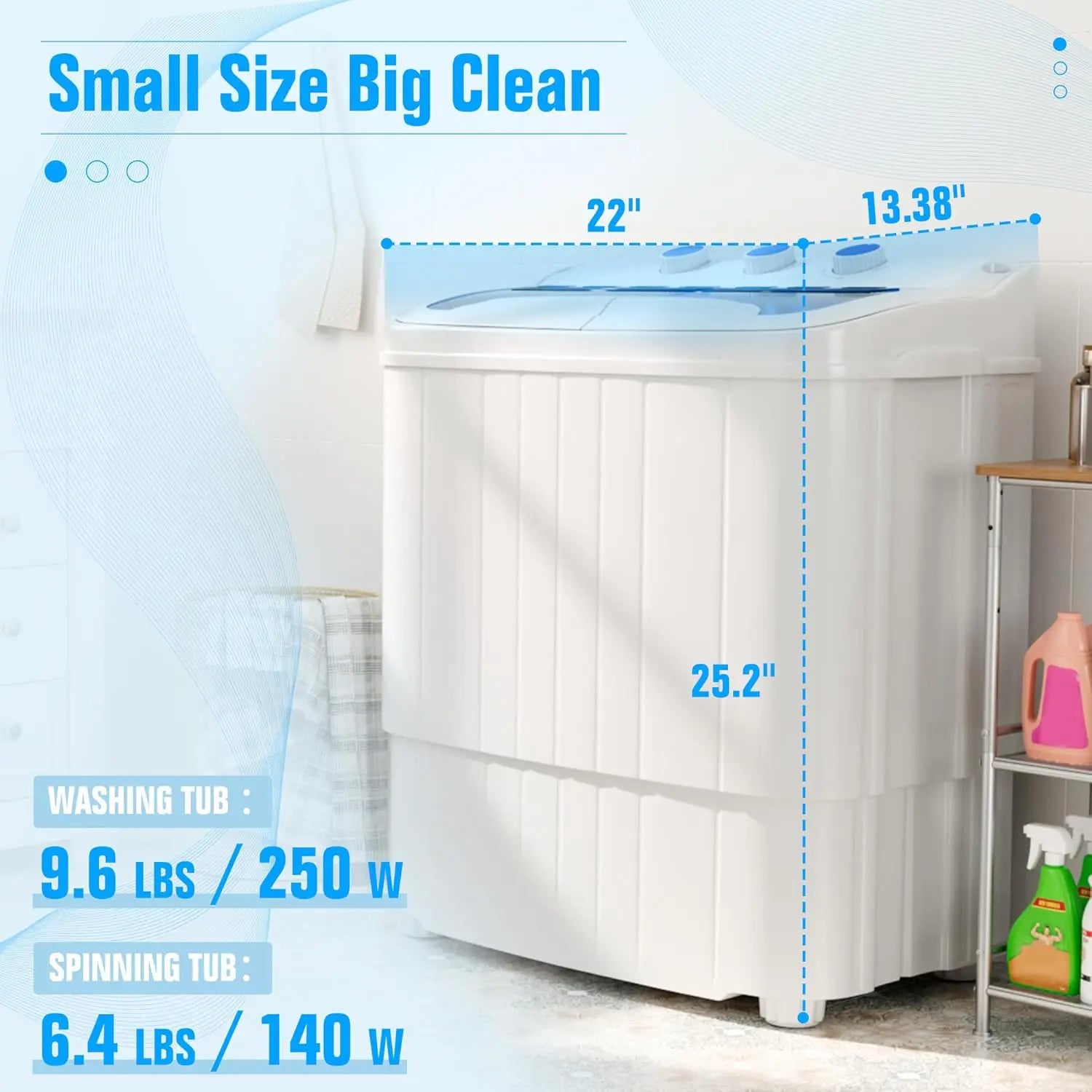 Portable Washing Machine 18 Lbs | Twin Tub Washer & Dryer Combo, Soaking Function, High Efficiency, Apartment, Dorm & RV