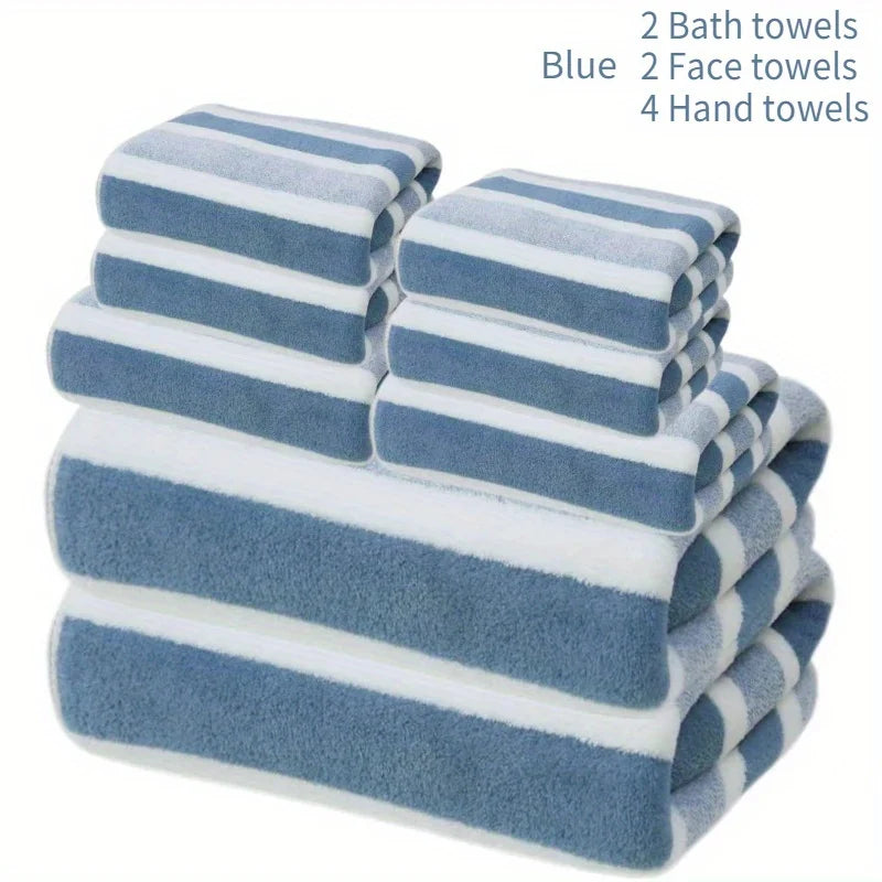Super Soft 8-Piece Bath Towel Set – No-Shed Striped Hotel Quality, 2 Large, 2 Medium, 4 Small