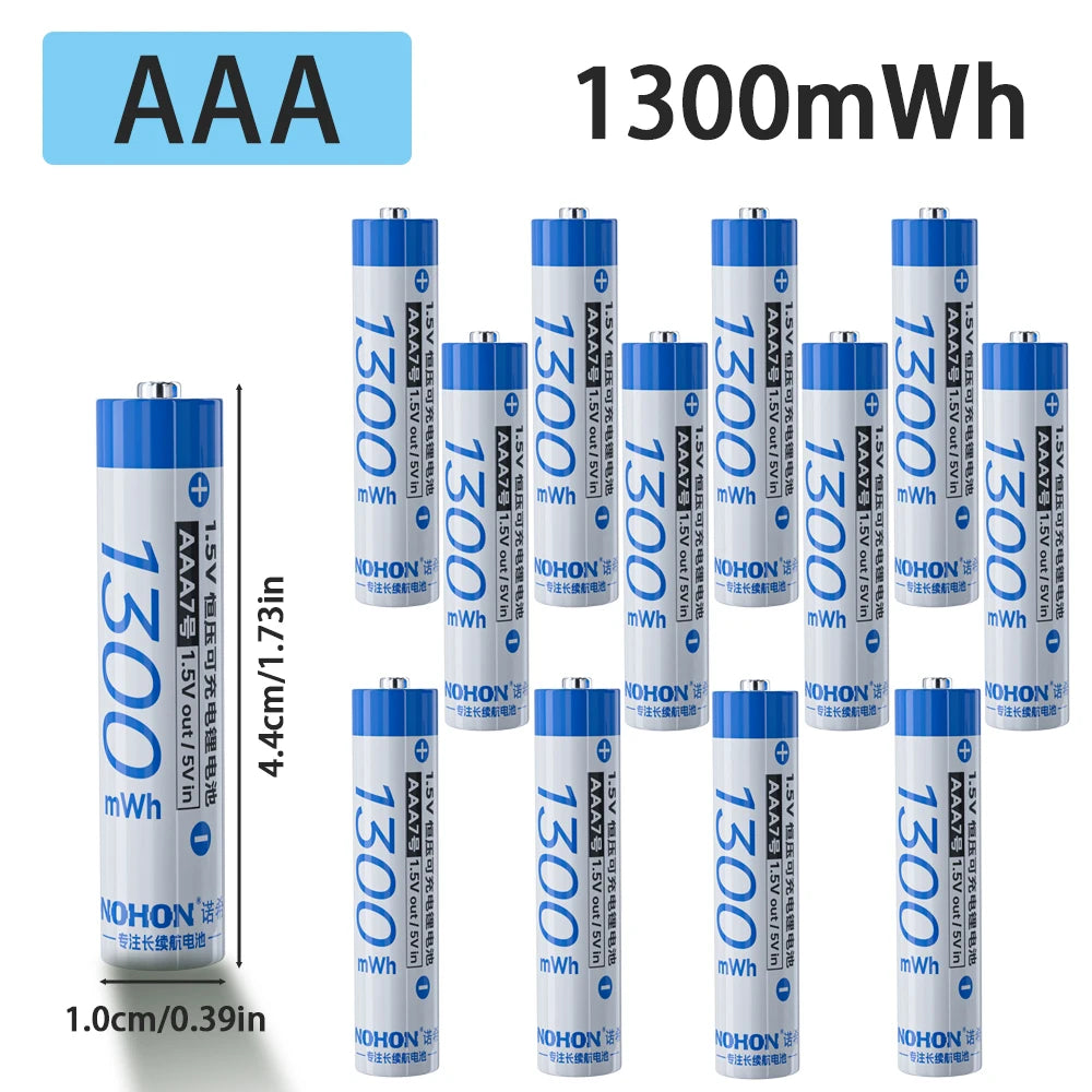 NOHON 1.5V Li-ion Rechargeable AA/AAA Batteries – 3600mWh High Capacity Long Lasting with Battery Charger