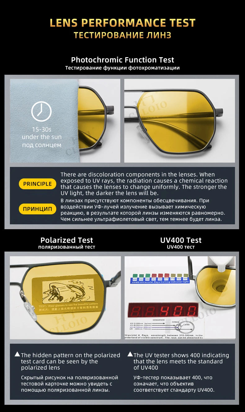 CLLOIO Anti-Glare Day & Night Vision Sunglasses | Polarized Photochromic UV400 Driving Glasses