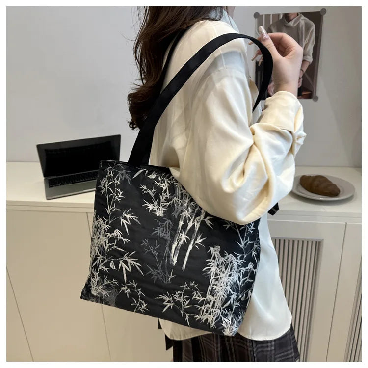 Floral Embroidery PU Tote Bag – Large Capacity Shoulder Crossbody Armpit Bag for Women