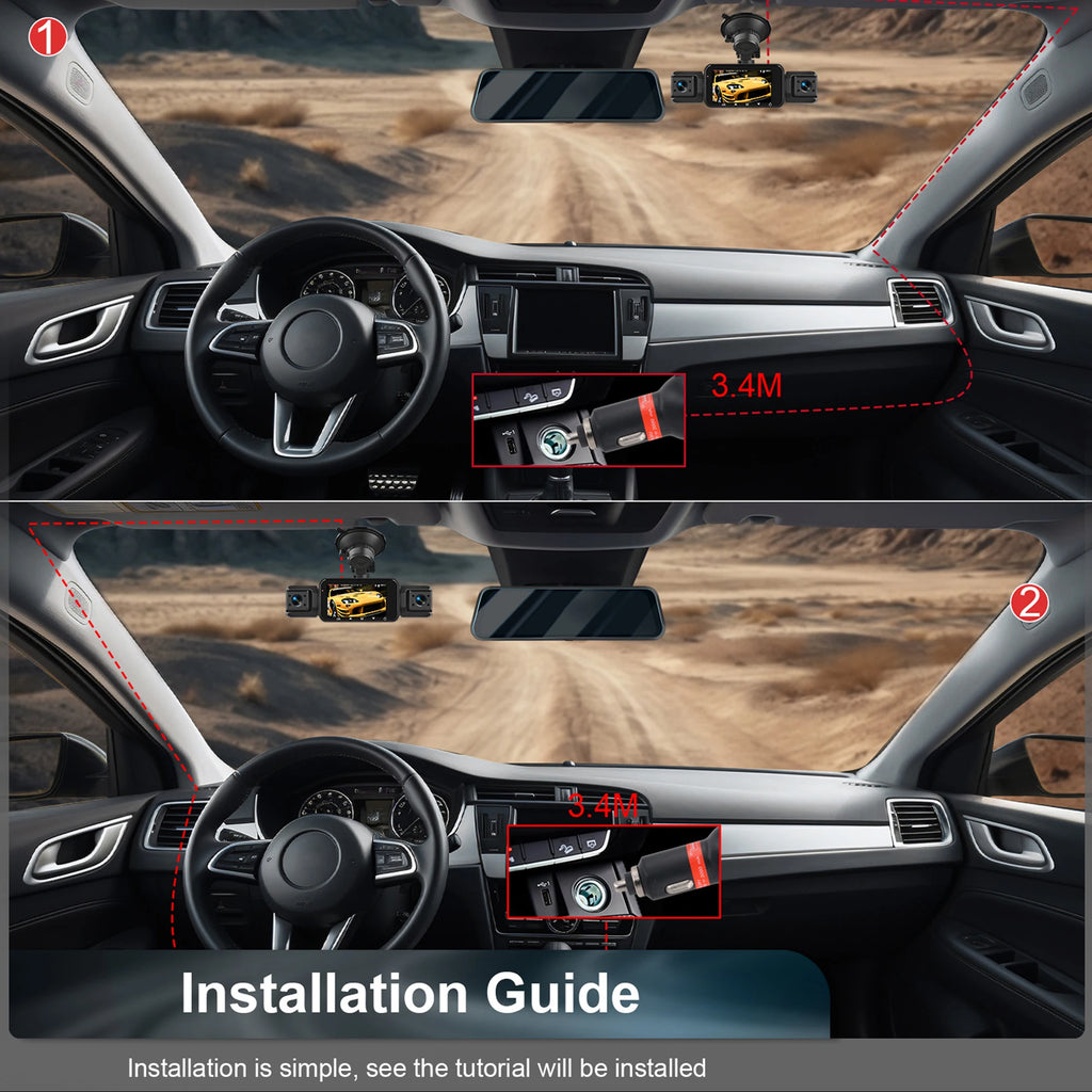 4-Channel WiFi Dashcam – FHD 1080P, Night Vision, Loop Recording, Parking Monitor | Front + Rear + Side