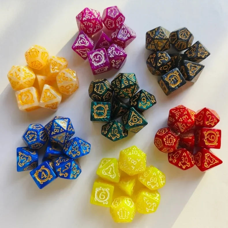 7-Piece DND RPG Polyhedral Dice Set – Dragon Pattern Acrylic Dice for Role Playing & Board Games