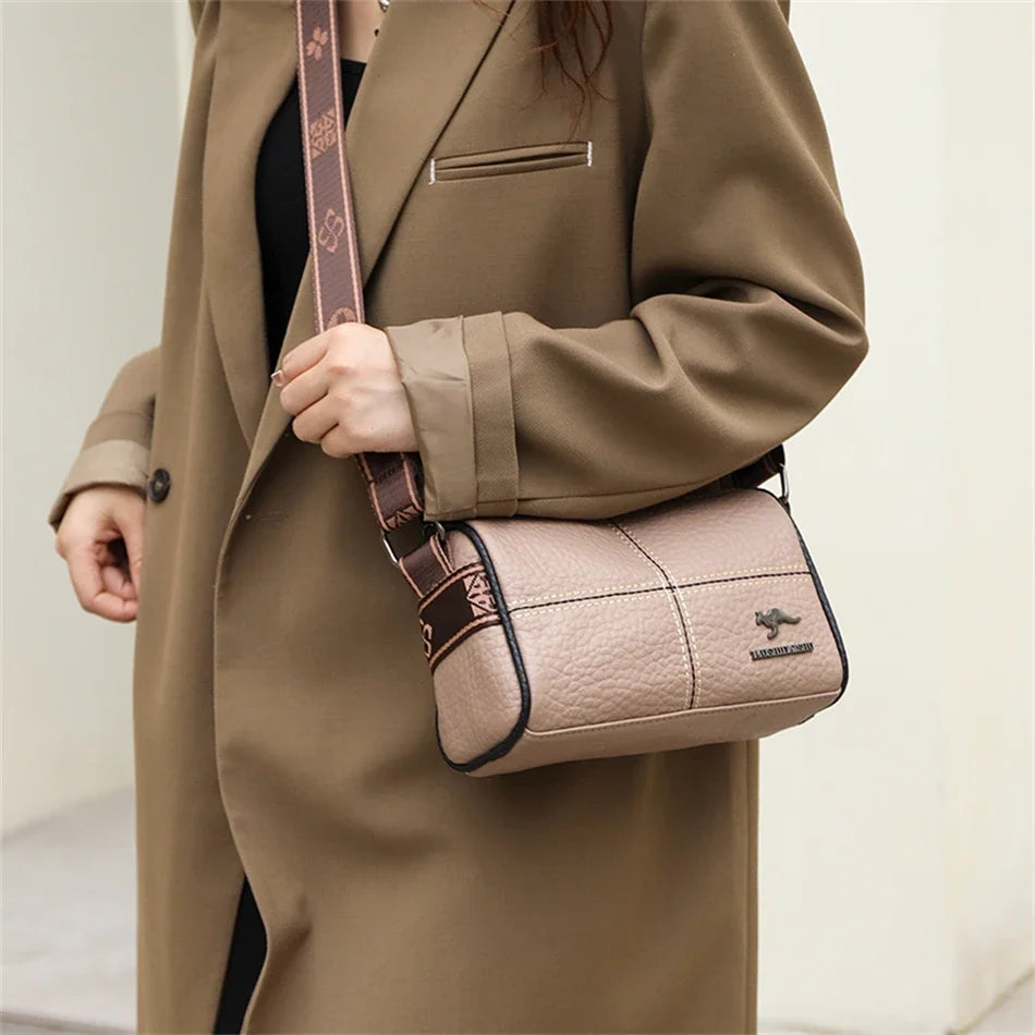 Luxury Genuine Leather Barrel Crossbody Bag – Sequin Shoulder Messenger Bag for Women