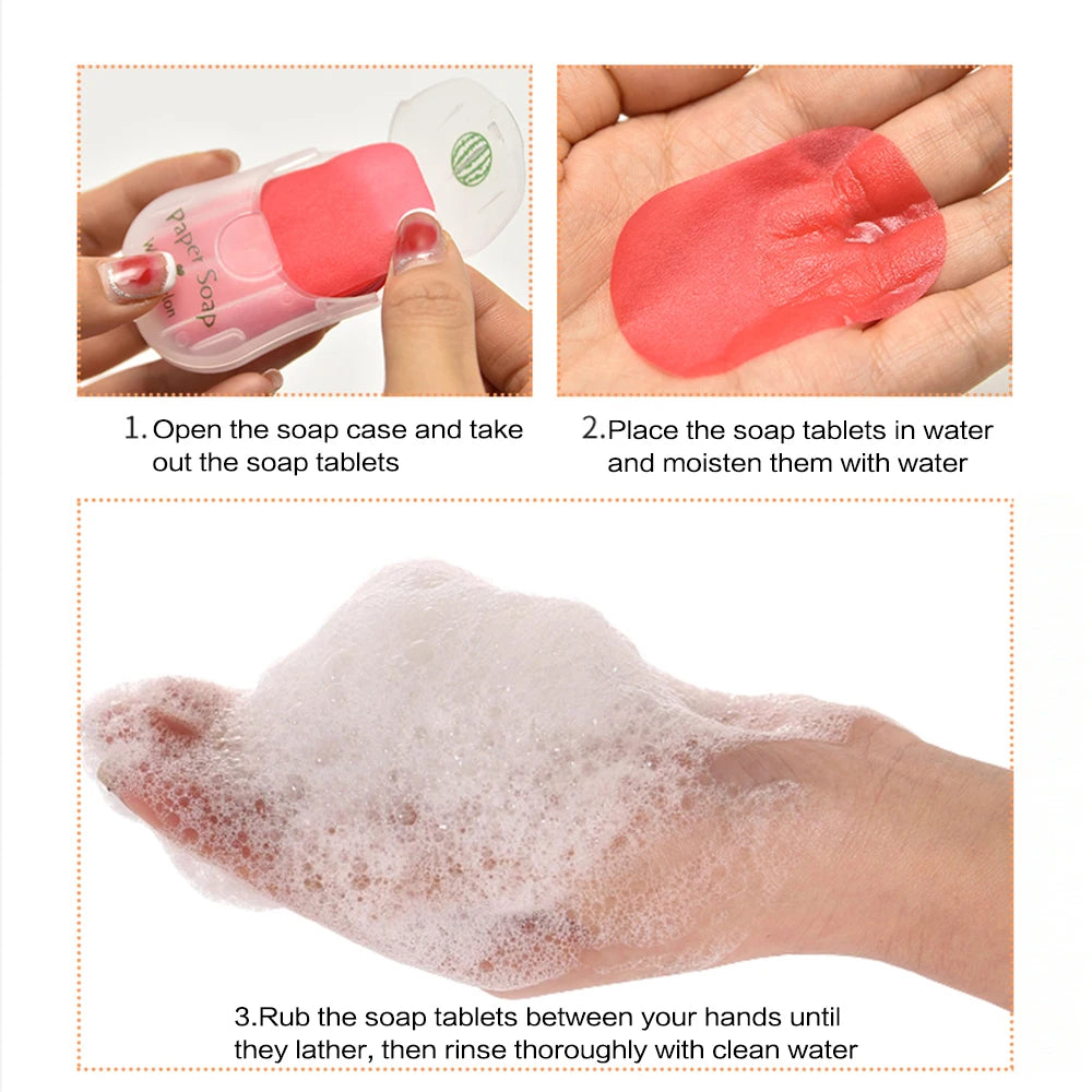 Portable Hand Soap Sheets for Travel – Dissolving Cleanser Wipes, Alcohol-Free, 50 Sheets/Box