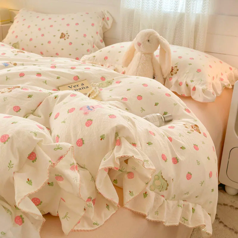 Lace Ruffle Duvet Cover – Printed Floral Comforter Cover for Adults & Kids, Single to King