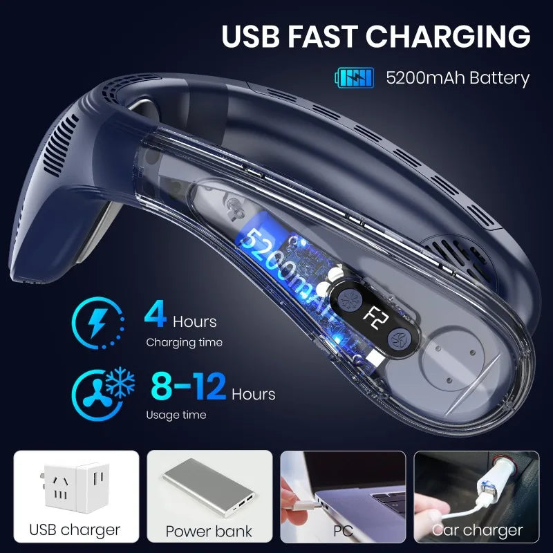 Portable Neck Air Conditioner — Rechargeable Semiconductor Bladeless Cooling Fan Wearable Cooler