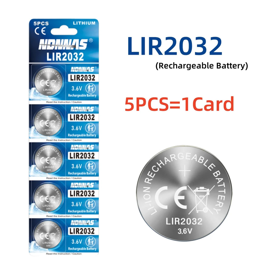 LIR2032 3.6V Rechargeable Button Battery – Lithium Coin Cell for Car Keys with Charger Option