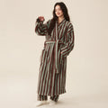 Women's Coral Velvet Striped Fleece Robe | Thick Plush Dressing Gown Loungewear