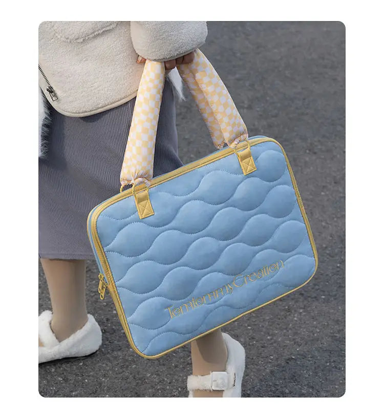 Geojieer Quilted Space Cotton Laptop Messenger Bag – Large Capacity Padded Handbag for MacBook & 16-Inch Laptops