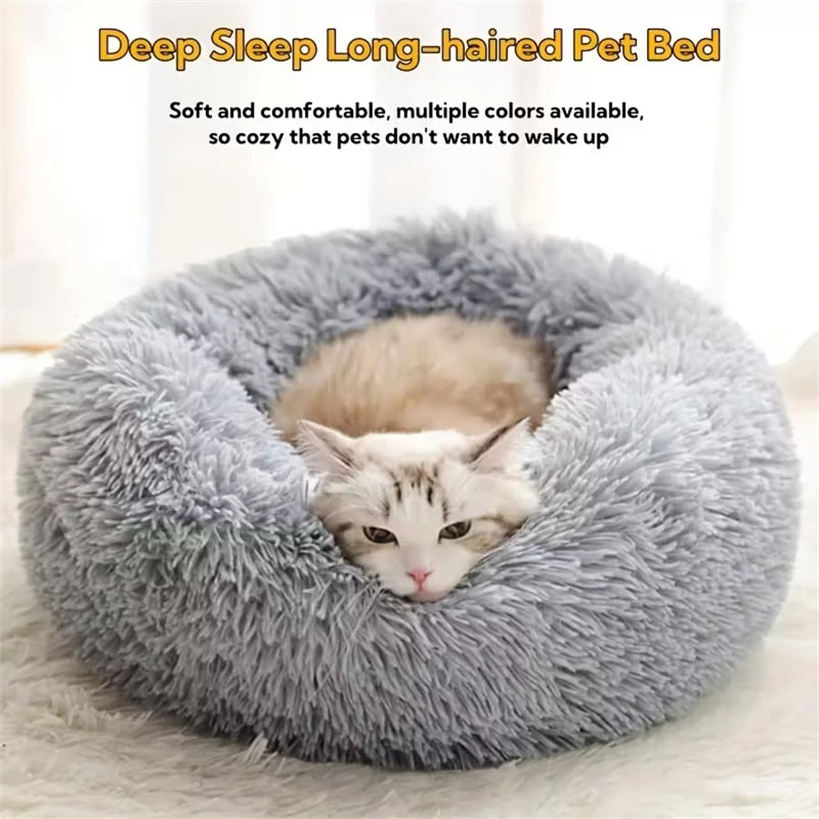 Plush Faux Fur Donut Pet Bed – Warm Calming Round Bed for Small & Medium Dogs & Cats