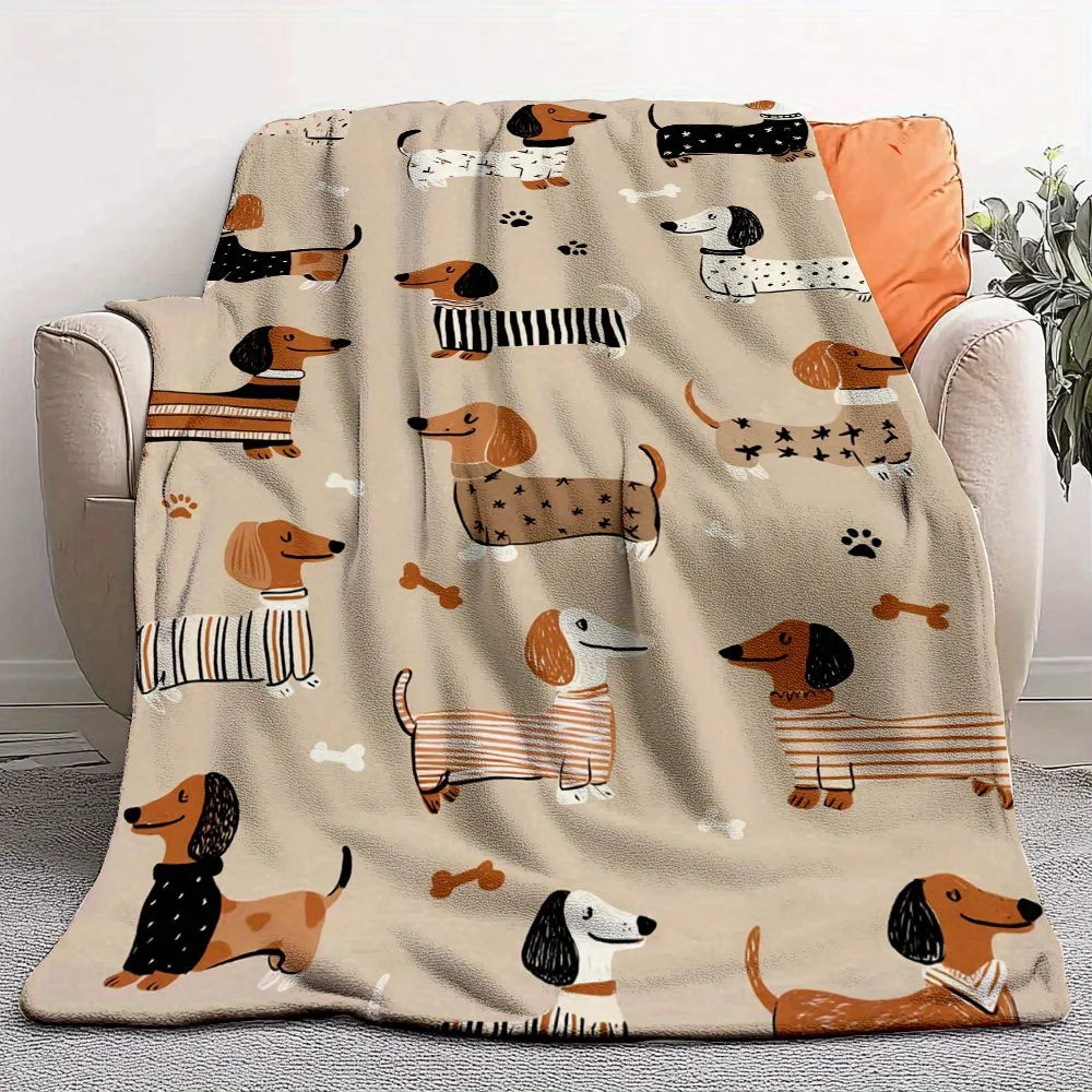 Dachshund Print Flannel Blanket – Soft Comfortable Dog Pattern Throw for Home & Travel, All Seasons