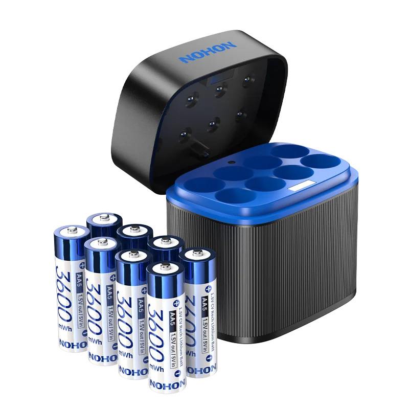 NOHON 1.5V Li-ion Rechargeable AA/AAA Batteries – 3600mWh High Capacity Long Lasting with Battery Charger