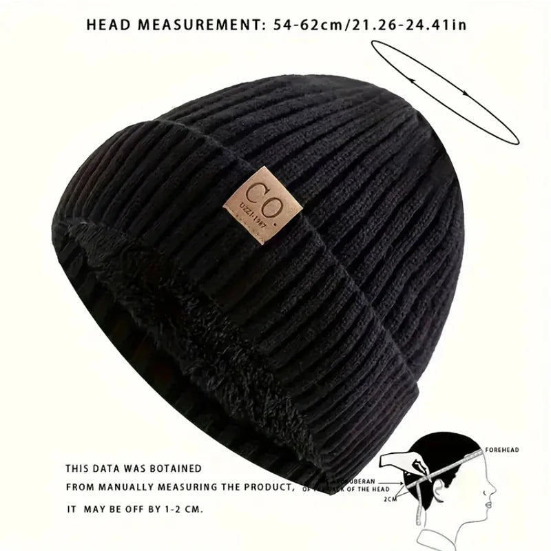 Unisex Two-Tone Fur Lined Winter Beanie Hat — Warm Knitted Fashion Cap for Men & Women