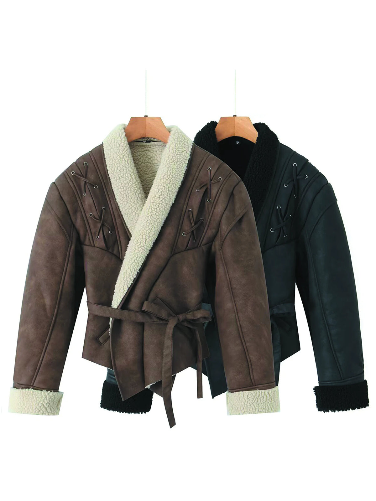 Leather Jackets Women's With Belt Fur Coat Streetwear Fashion Solid Outwear Woman Elegant Jackets Chaqueta De Cuero Para Mujer