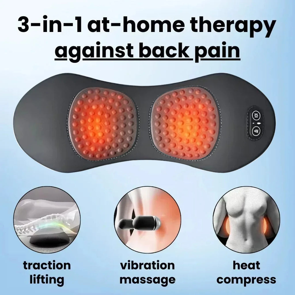 3-in-1 Electric Back Massager & Waist Support Pillow — Heat, Vibration & Traction Therapy for Back Pain Relief