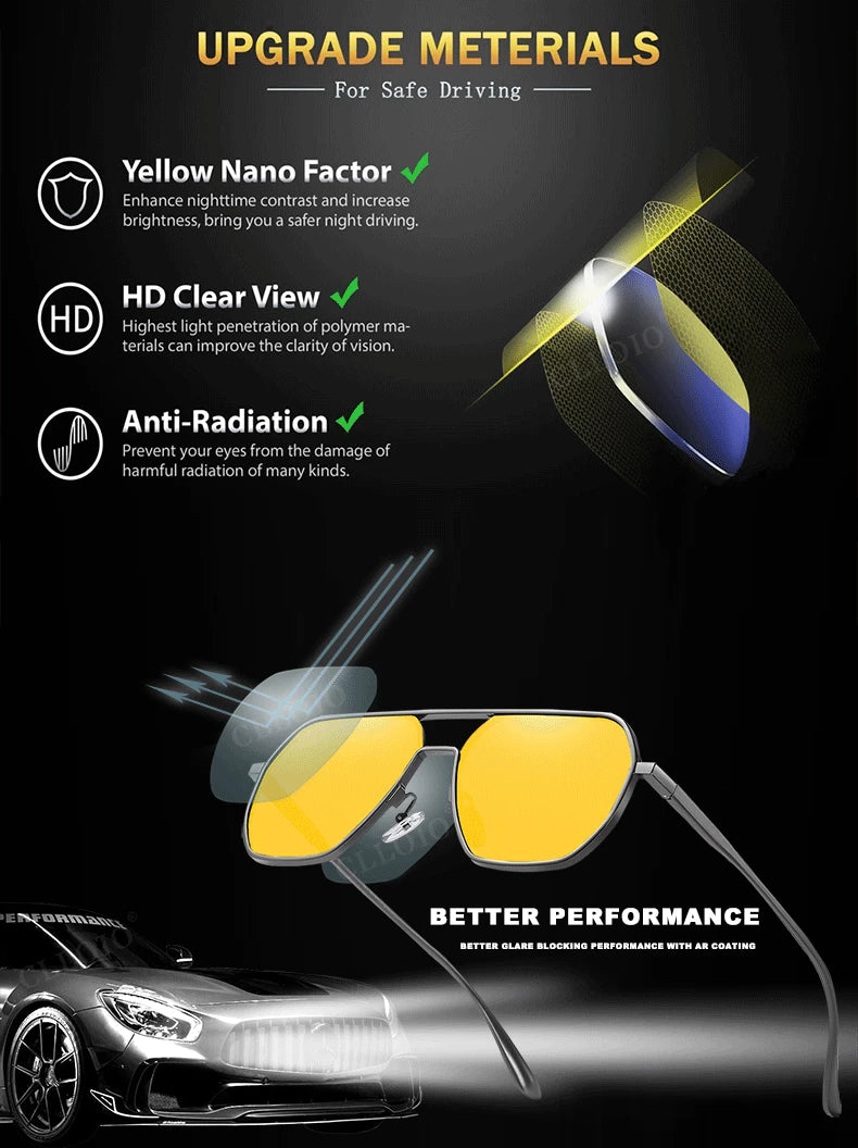 CLLOIO Anti-Glare Day & Night Vision Sunglasses | Polarized Photochromic UV400 Driving Glasses