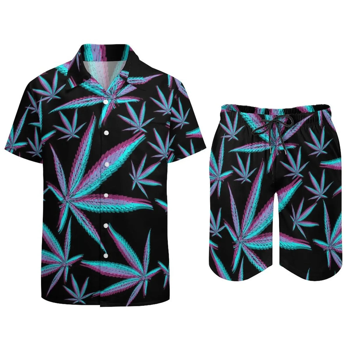 Men's Psychedelic Magic Mushroom 3D Print Shirt & Beach Shorts – Oversized Hawaiian Set