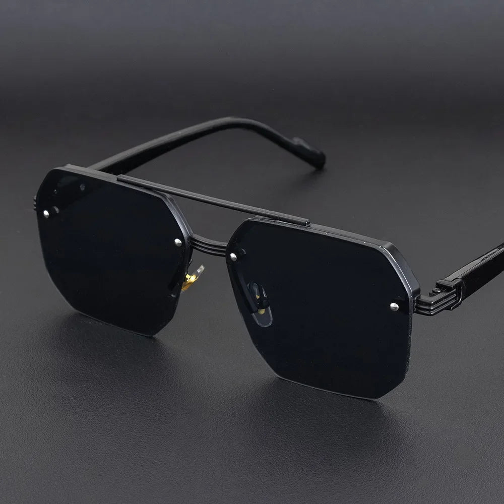 Men's Square Half-Frame Metal Sunglasses – UV400 Photochromic Retro Fashion Eyewear, 5 Lens Colors