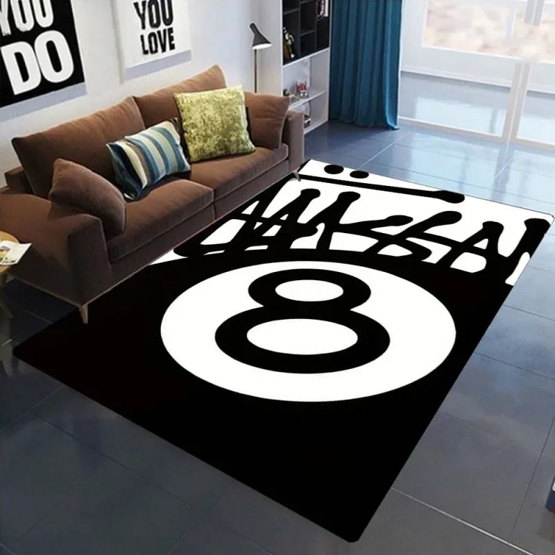Black 8 Billiards Area Rug – Non-Slip Dirt-Resistant Carpet for Bedroom & Game Room